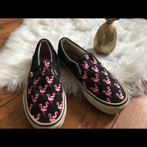 Vans Black & Pink Flamingo Asher Slip Ons